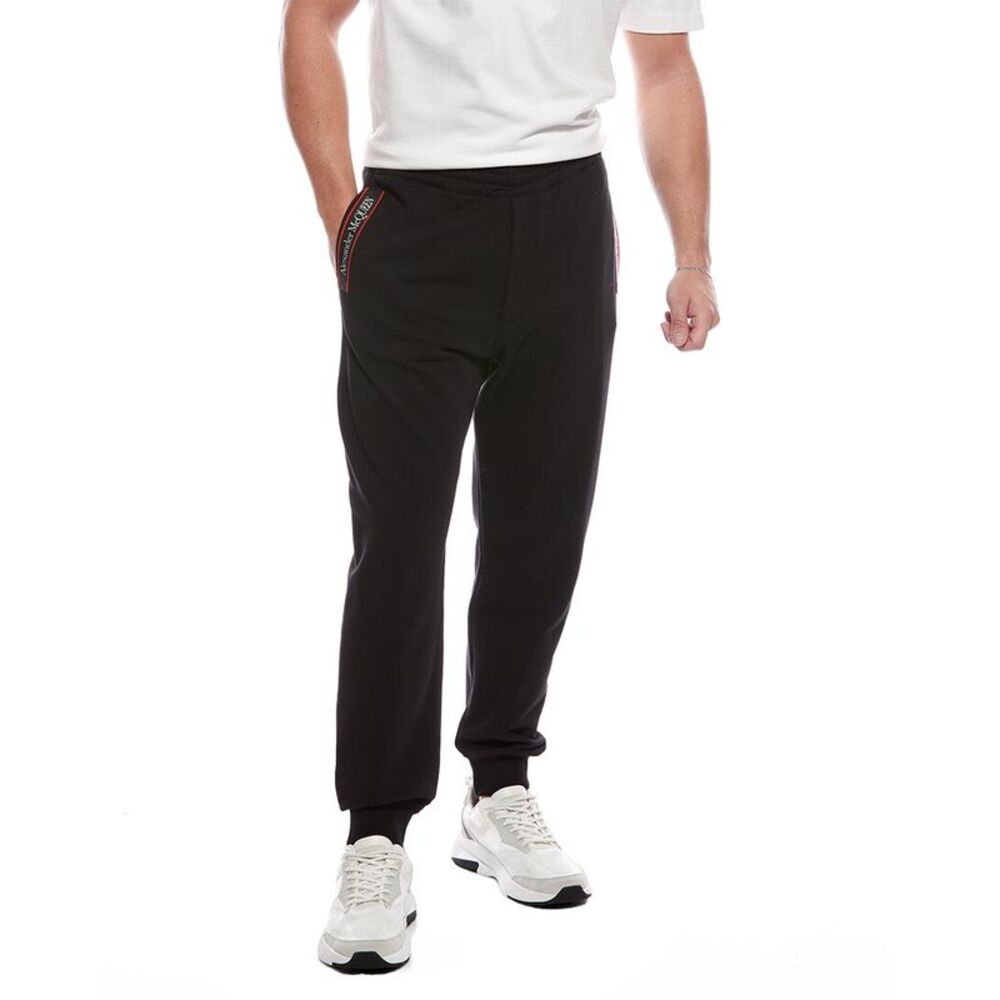 Alexander Mcqueen Mens  Cut & Sew Logo Tape Jogger Pant, Black